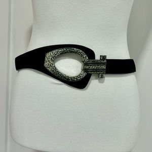 COLDWATER CREEK black and silver adjustable real leather belt
